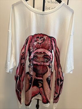 NFINITY White Tee with Pink & Red Graphic Girl Illustration